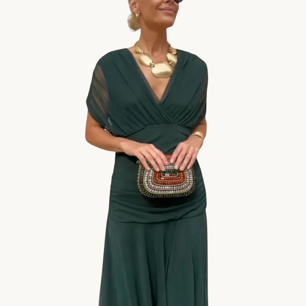 Florendra | Elegantes Langes Blumenkleid mit V-Ausschnitt