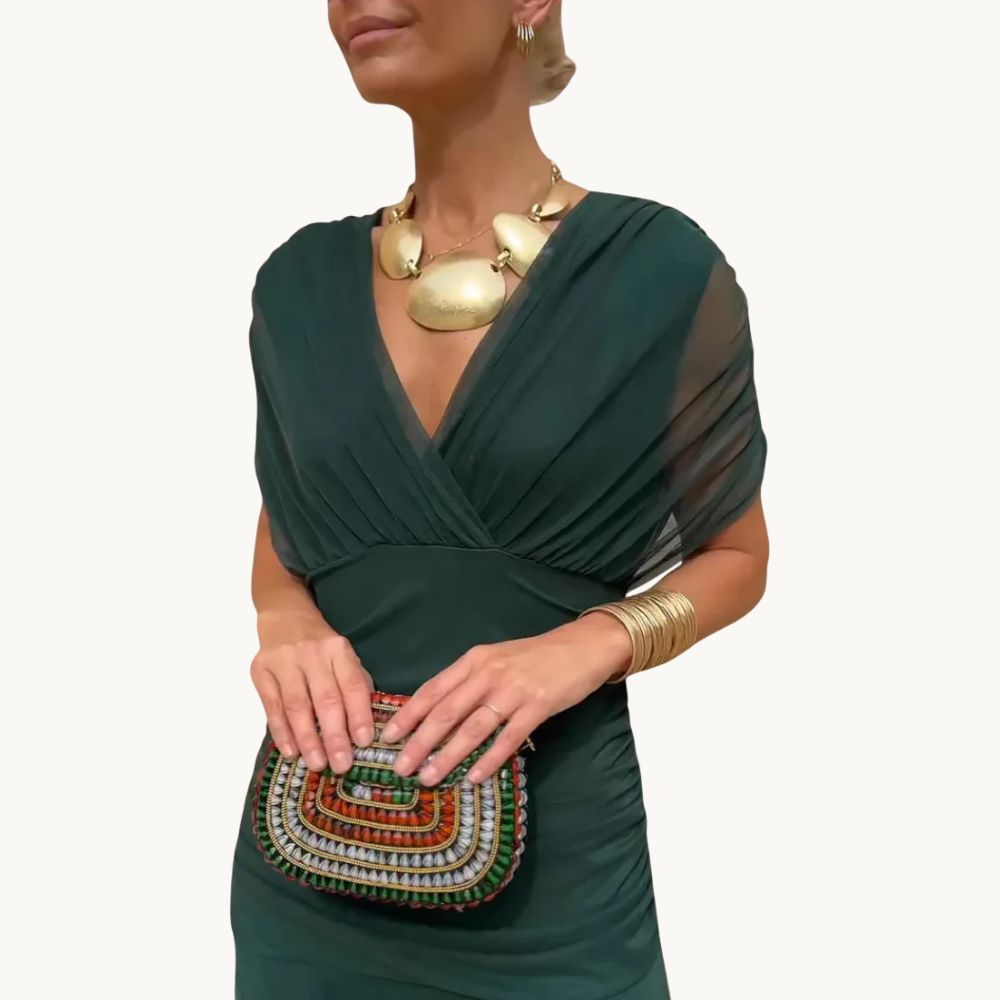 Florendra | Elegantes Langes Blumenkleid mit V-Ausschnitt