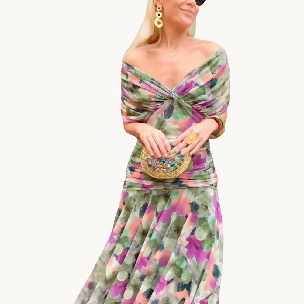 Florendra | Elegantes Langes Blumenkleid mit V-Ausschnitt