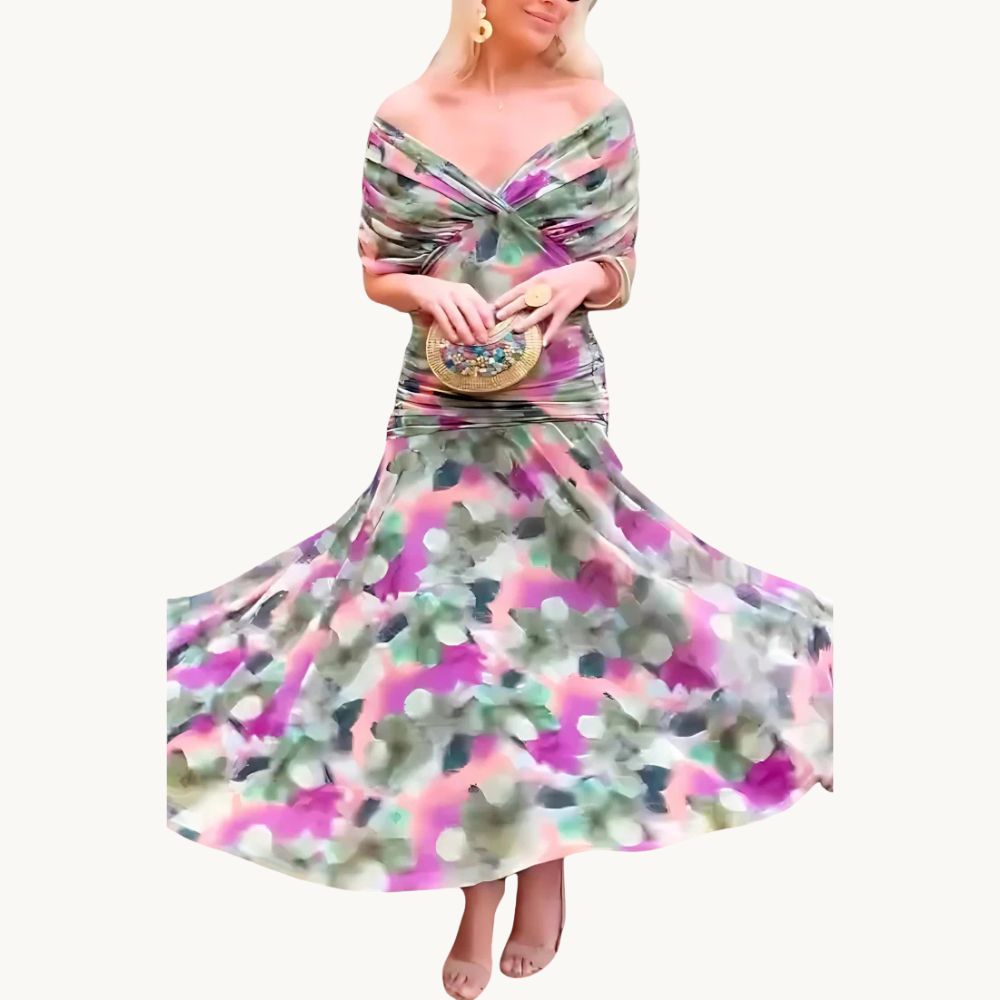 Florendra | Elegantes Langes Blumenkleid mit V-Ausschnitt