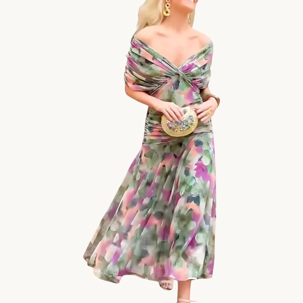 Florendra | Elegantes Langes Blumenkleid mit V-Ausschnitt