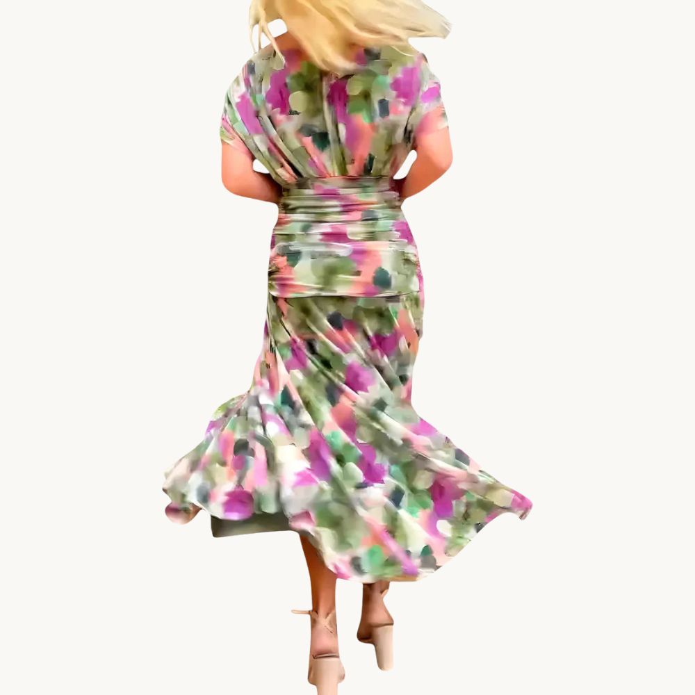 Florendra | Elegantes Langes Blumenkleid mit V-Ausschnitt