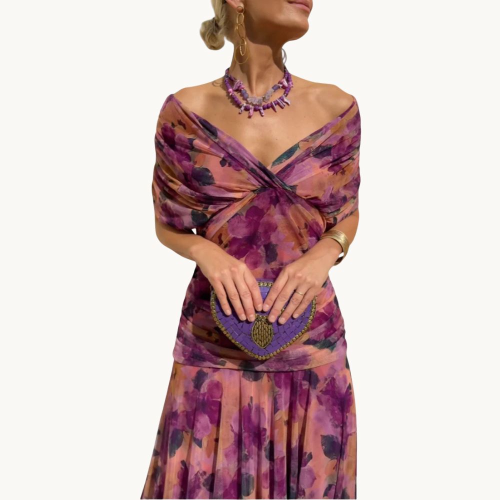 Florendra | Elegantes Langes Blumenkleid mit V-Ausschnitt