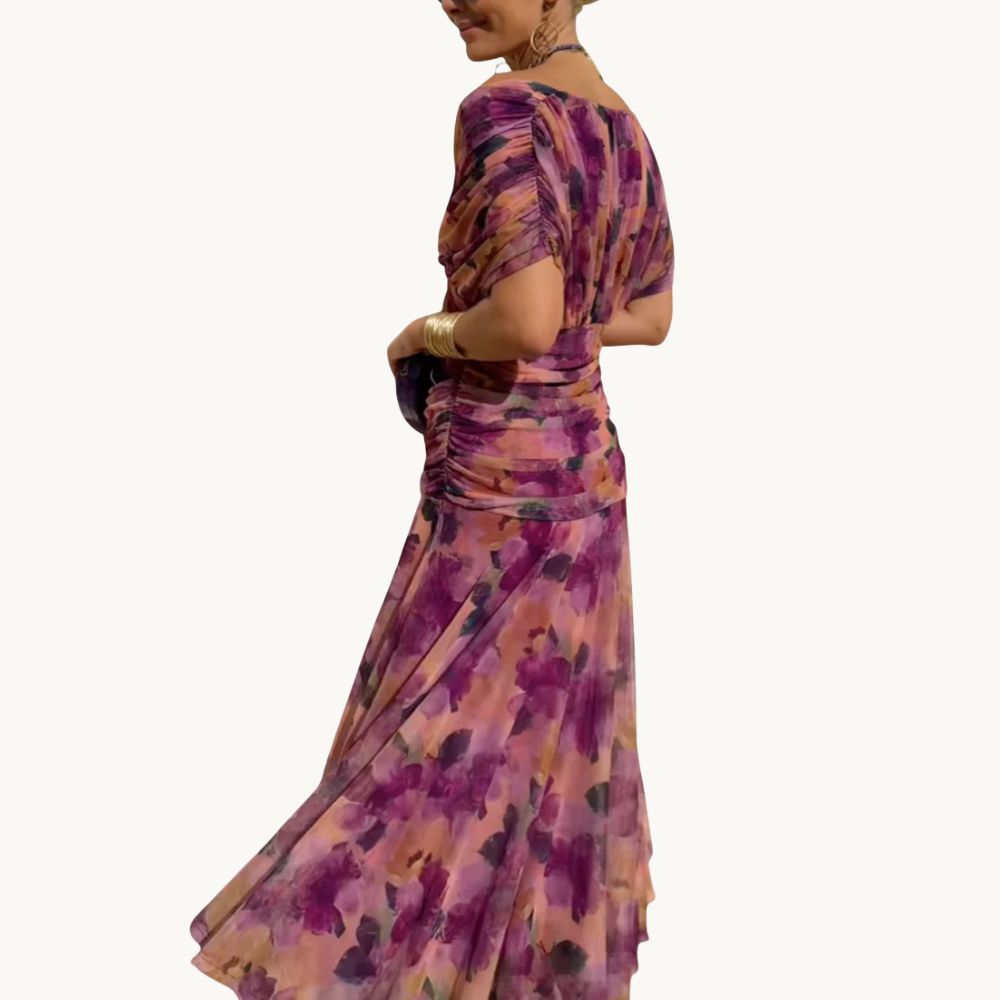 Florendra | Elegantes Langes Blumenkleid mit V-Ausschnitt