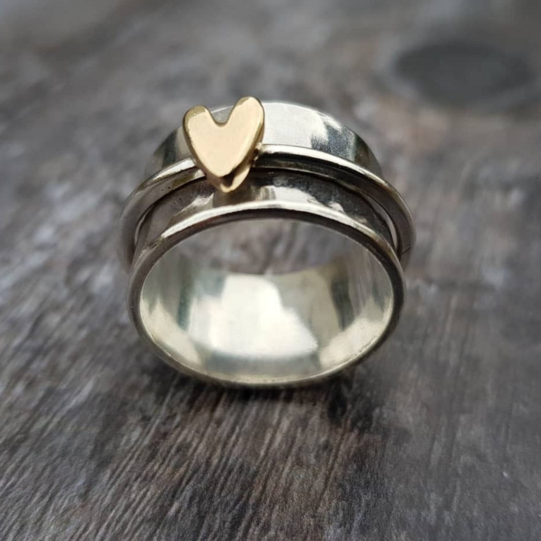 Silberring mit vergoldetem Vintage-Herz