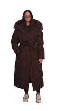Carmen – lange Winterjacke mit Gürtel und Puffer-Design