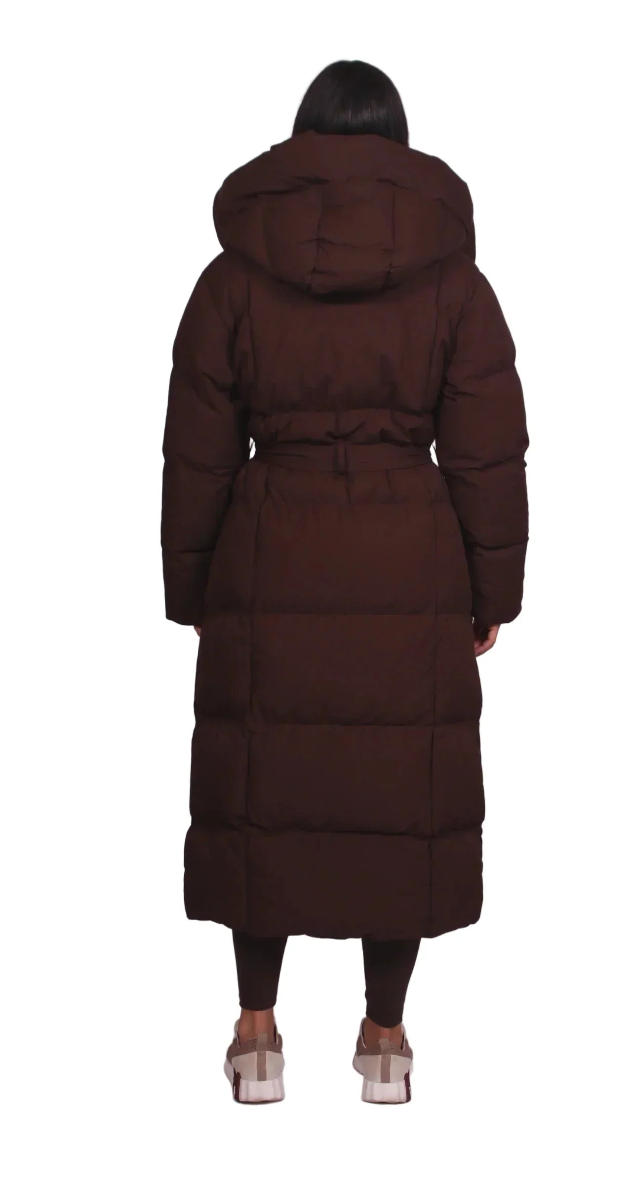 Carmen – lange Winterjacke mit Gürtel und Puffer-Design