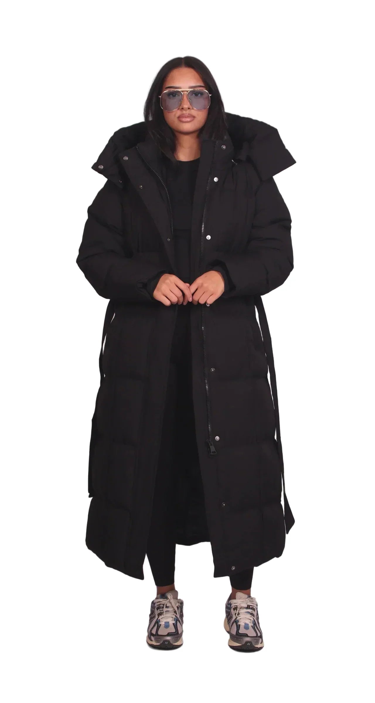 Carmen – lange Winterjacke mit Gürtel und Puffer-Design
