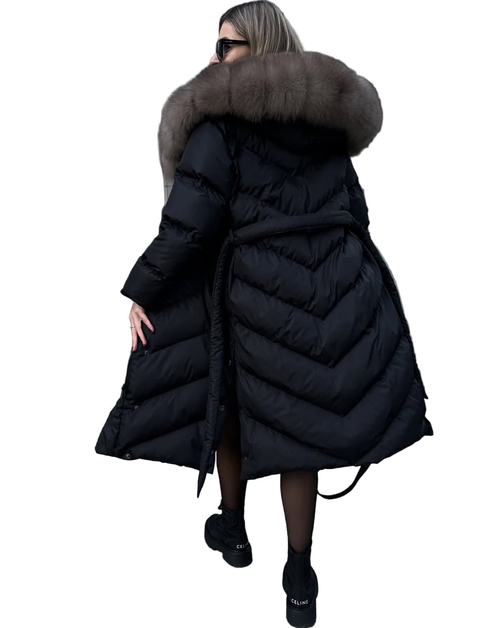 Madri - eleganter Baumwollmantel mit Pelzkragen
